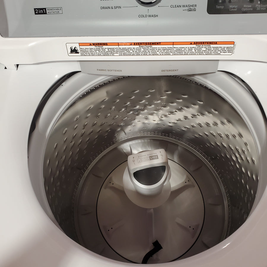 Whirlpool 4.2-4.3 Cu. Ft. Top Load Washer with 2-in-1 Removable Agitator and Soft Close Glass Lid WTW4307SW - Open Box and Whirlpool 7.0 cu. ft. Electric Dryer with Adaptive Dry and Wrinkle Shield™ Option WED4307SW - Scratch & Dent (Minor)