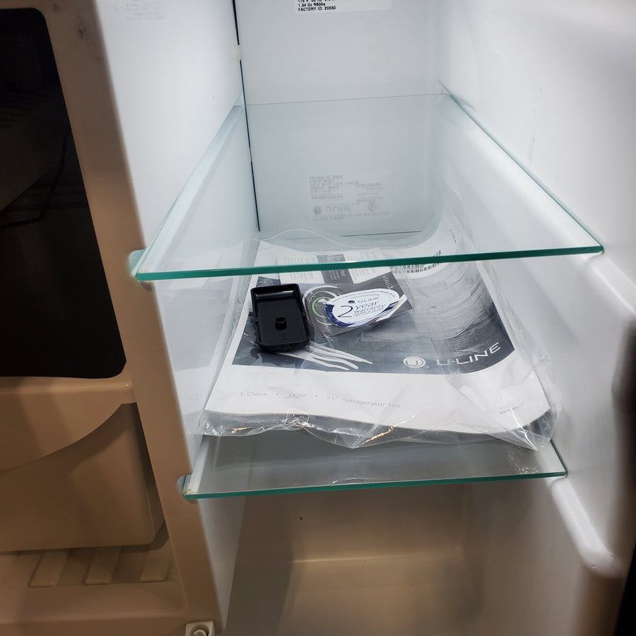 U-Line 21 Inch Compact Refrigerator with 2.1 cu. ft. Capacity, 2 Glass Shelves, Touch Pad Controls, Reversible Door, and Crescent Ice Maker UARI121-BS01A - Scratch & Dent (Moderate)