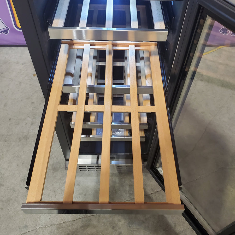 Elica 15 Inch Freestanding/Built-In Wine Cellar with 27 Bottles Capacity, 2.9 cu. ft. Capacity, 6 Full Extension Racks Beechwood, Double Panel Tempered Glass Door, and 3 Level White LED Lighting EWS31SS1 - Scratch & Dent (Minor)