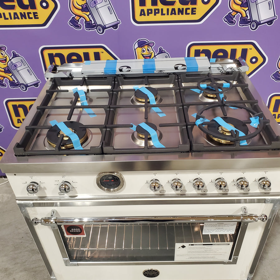 Bertazzoni 36 Inch Freestanding Gas Range with 6 Sealed Burners, 5.7 cu. ft. Oven Capacity, European Convection Oven, and 19000 BTU Power Burners HER366BCFGMAVT - Scratch & Dent (Minor)