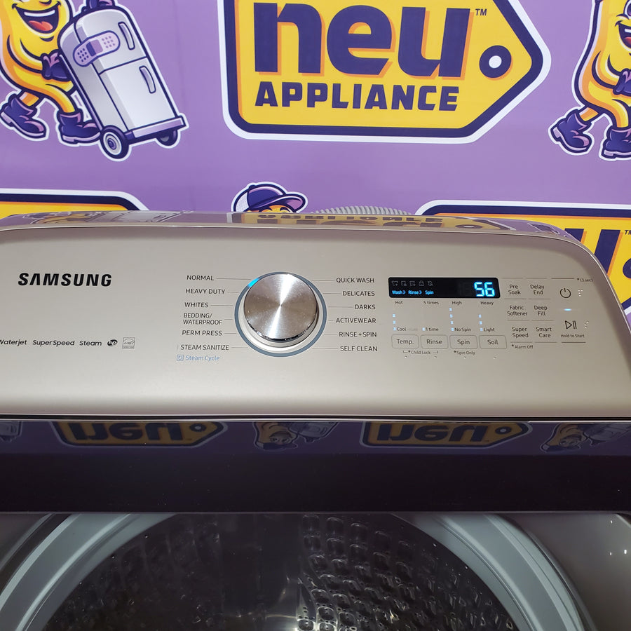 Samsung High Efficiency Extra Large ( 5.4-cu ft ) Top-Load Washer with Steam Cycle in Champagne WA54R7600AC - Certified Refurbished