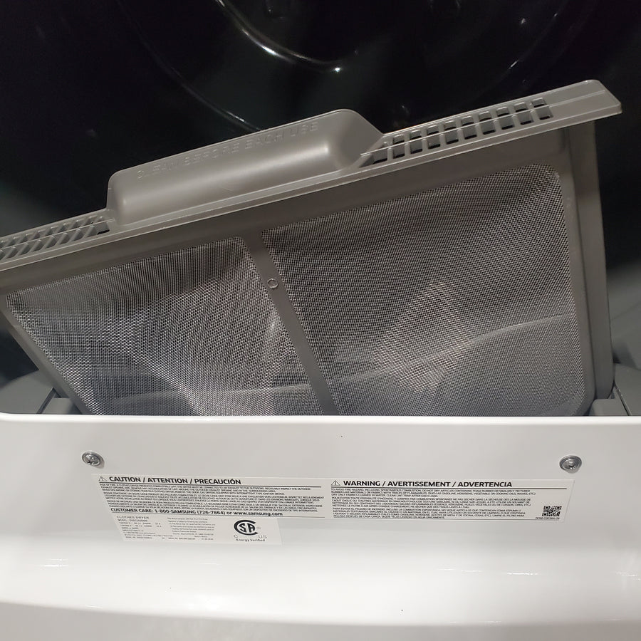Samsung 5.2 cu. ft. Large Capacity Smart Top Load Washer with Super Speed Wash in White WA52DG5500AW - Scratch & Dent (Minor) and Samsung White Smart Electric 7.4 Cu. Ft. Dryer with Sensor Dry and Steam Sanitize+ DVE52A5500W - Scratch & Dent (Moderate)