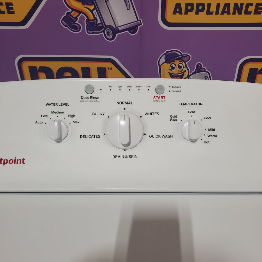 Hotpoint® 4.0 cu. ft. Capacity Washer with Cold Plus and Water Level Control HTW265ASWWW - Scratch & Dent (Moderate) and Hotpoint 6.2 cu. ft. Capacity Electric Dryer with Up To 120 ft. Venting and Shallow Depth HTX26EASWWW - Scratch & Dent (Moderate)