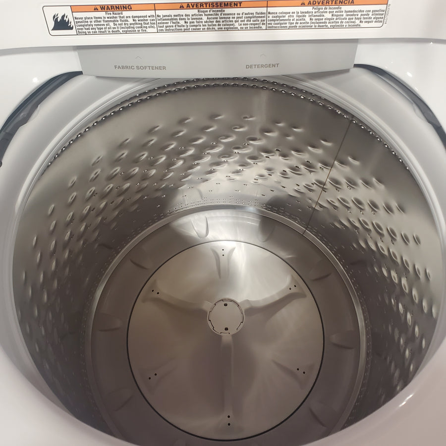 Whirlpool 4.2-4.3 Cu. Ft. Top Load Washer with 2-in-1 Removable Agitator and Soft Close Glass Lid WTW4307SW - Open Box and Whirlpool 7.0 cu. ft. Vented Front Load Electric Dryer in White with Adaptive Dry WED4107SW - Scratch & Dent (Minor)