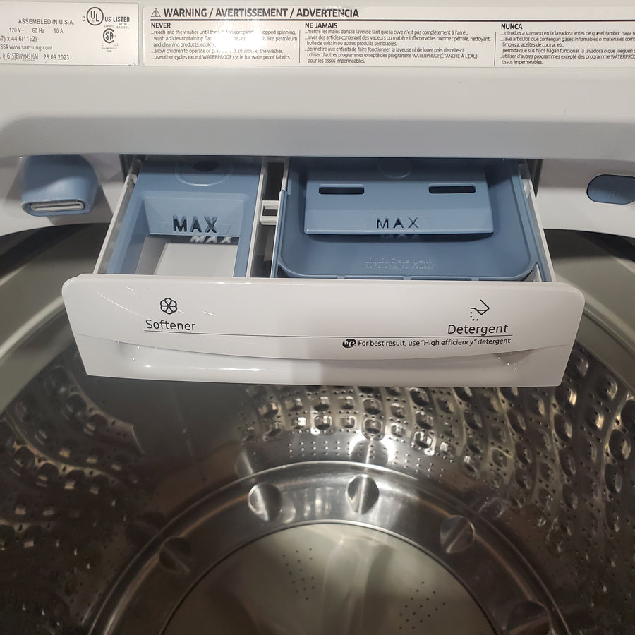 Samsung ENERGY STAR 5.0 cu. ft. Top Load Washing Machine with Active Water Jet WA50R5200AW - Certified Refurbished and Samsung 7.4 cu. ft. Vented Gas Dryer with Sensor Dry in White DVG50R5200W - Certified Refurbished