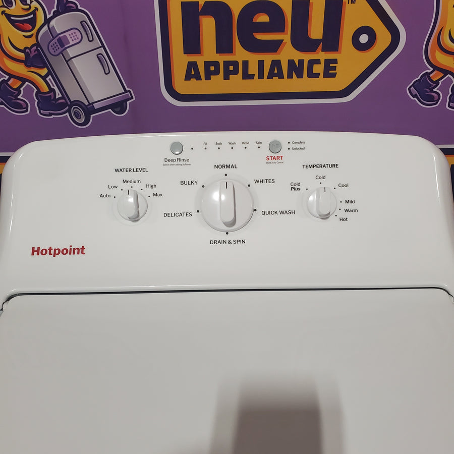 Hotpoint® 4.0 cu. ft. Capacity Washer with Cold Plus and Water Level Control HTW265ASWWW - Scratch & Dent (Major) and Hotpoint 6.2 cu. ft. Capacity Electric Dryer with Up To 120 ft. Venting and Shallow Depth HTX26EASWWW - Scratch & Dent (Open Box)