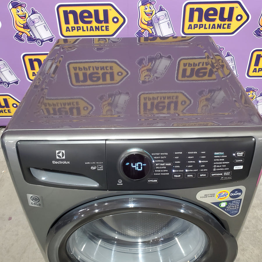 Electrolux 400 Series Front Load Washer - 4.5 Cu. Ft. ELFW7437AT - Open Box and Electrolux 8-cu ft Stackable Vented Electric Dryer with Steam Cycle in Titanium ELFE7437AT - Scratch & Dent (Minor)
