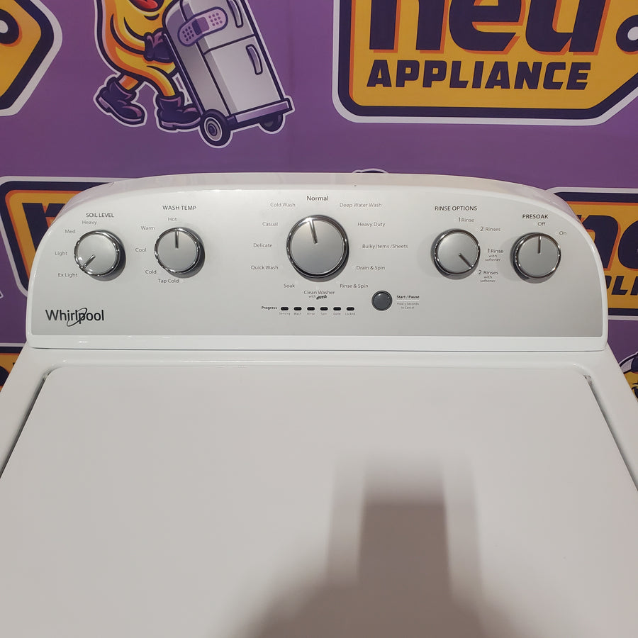 Whirlpool 4.3-cu ft High Efficiency Impeller Medium Top-Load Washer in White WTW5000DW - Open Box and Whirlpool White Electric Extra Large 7.0 Cu. Ft. Dryer with Wrinkle Shield WED4815EW - Scratch & Dent (Minor)