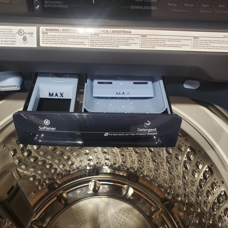 Samsung Brushed Navy Blue 5.4 cu. ft. Smart Top Load Washer with Pet Care Solution and Super Speed Wash WA54CG7150AD - Scratch & Dent (Moderate)