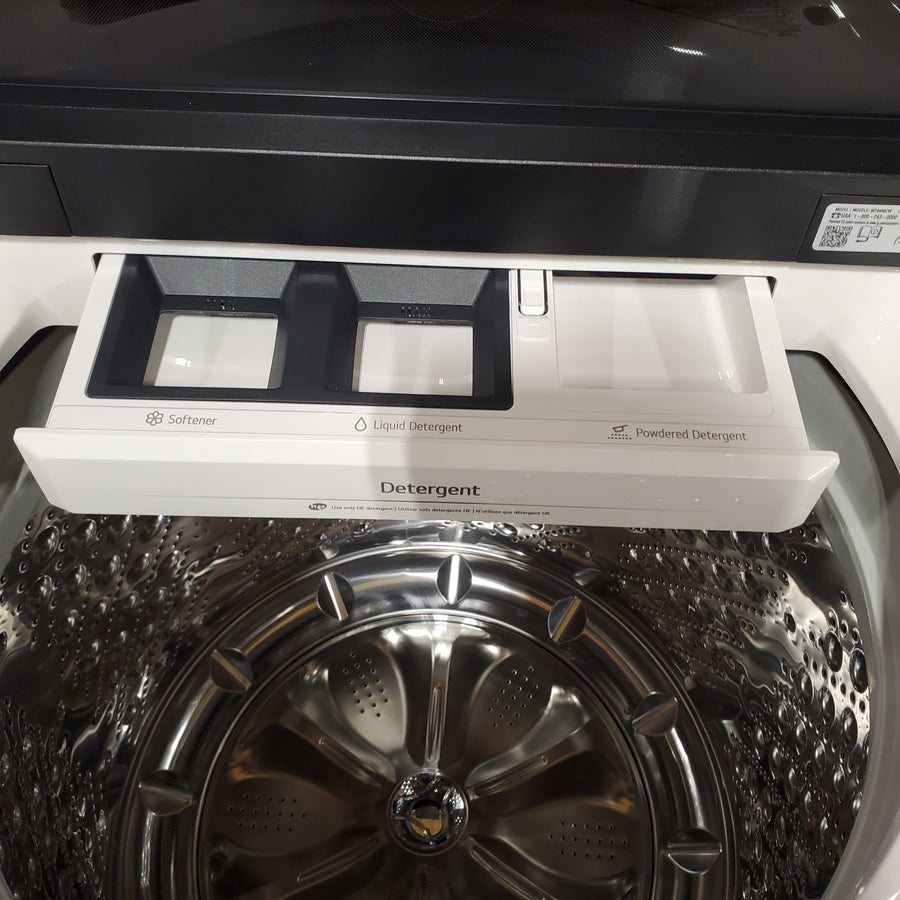 LG 5.5 cu. ft. Mega Capacity Top Load Washer with Impeller in Alpine White WT8400CW - Open Box and LG 7.3 cu. ft. Ultra Large Capacity Rear Control Electric Dryer with AI Sensing and ThinQ® Smart Features DLE8200W - Open Box