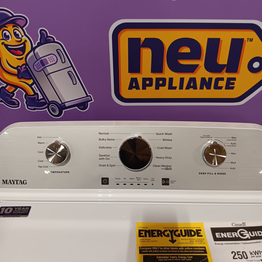 Maytag 4.2 Cu. Ft. Capacity Top Load Washer in White MTW4205SW - Scratch & Dent (Minor) and MayTag 7.0 cu. ft. Top Load Electric Wrinkle Prevent Dryer 16268 - MED4500MW - Open Box