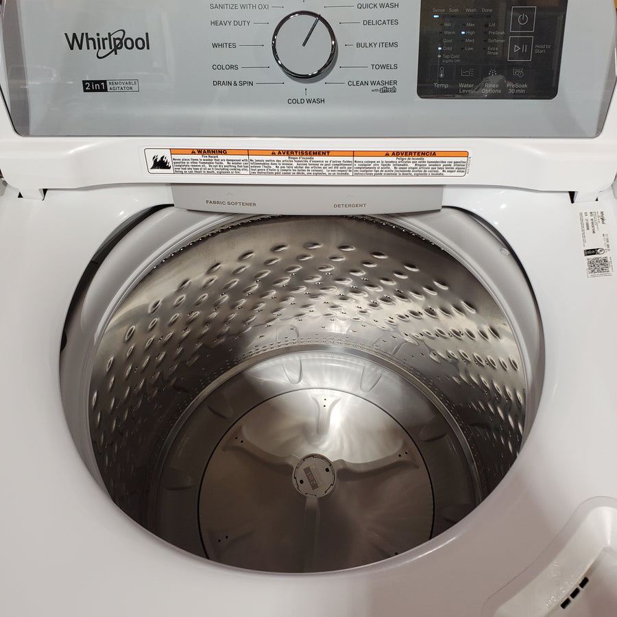 Whirlpool 4.2-4.3 Cu. Ft. Top Load Washer with 2-in-1 Removable Agitator and Soft Close Glass Lid WTW4307SW - Scratch & Dent (Minor) and Whirlpool 7.0 cu. ft. Electric Dryer with Adaptive Dry and Wrinkle Shield™ Option WED4307SW - Scratch & Dent (Minor)