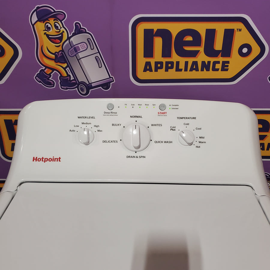 Hotpoint® 4.0 cu. ft. Capacity Washer with Cold Plus and Water Level Control HTW265ASWWW - Scratch & Dent (Minor) and Hotpoint 6.2 cu. ft. Capacity Electric Dryer with Up To 120 ft. Venting and Shallow Depth HTX26EASWWW - Scratch & Dent (Moderate)