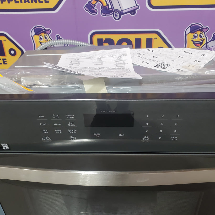 GE 27 inch Single Electric Wall Oven Self + Steam Cleaning in Stainless Steel JKS3000SNSS - Open Box