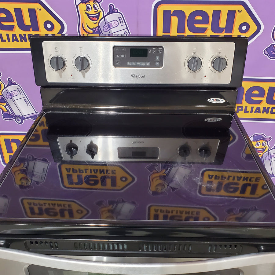 Whirlpool 30-in Glass Top 4 Burners 5.3-cu ft Freestanding in Black-on-Stainless WFE515S0ES - Certified Refurbished