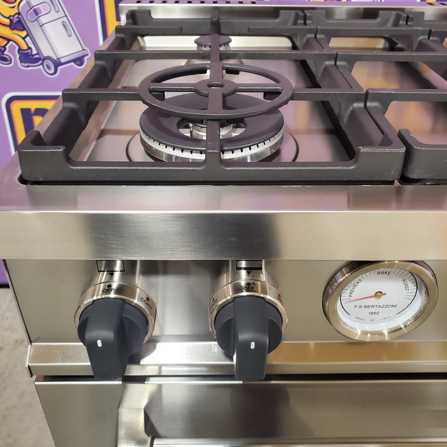 Bertazzoni 30 Inch Gas Range with 4 Aluminum Burners, 4.7 Cu. Ft Oven Capacity, Cast Iron Grates, Convection Bake, Soft Motion Doors, 19000 BTU Power Burner, Infrared Gas Broiler MAST304GASXV - Scratch & Dent (Minor)