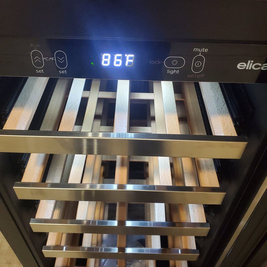 Elica 15 Inch Freestanding/Built-In Wine Cellar with 27 Bottles Capacity, 2.9 cu. ft. Capacity, 6 Full Extension Racks Beechwood, Double Panel Tempered Glass Door, and 3 Level White LED Lighting EWS31SS1 - Scratch & Dent (Minor)