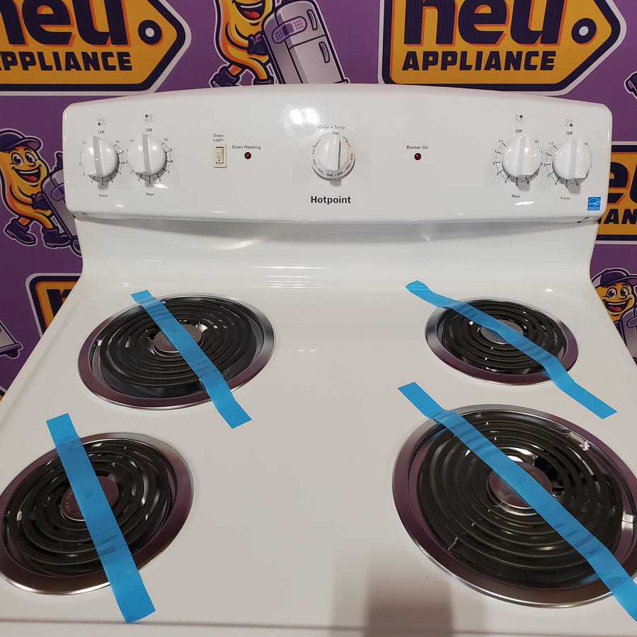 GE Hotpoint 30-in 4 burners 5.0-cu ft Freestanding Electric Range in White RBS330DR3WW - Scratch & Dent (Moderate)