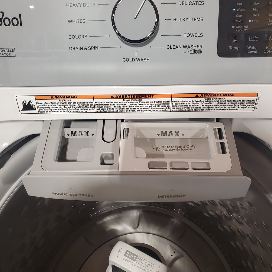 Whirlpool 4.2-4.3 Cu. Ft. Top Load Washer with 2-in-1 Removable Agitator and Soft Close Glass Lid WTW4307SW - Scratch & Dent (Minor) and Whirlpool 7.0 cu. ft. Electric Dryer with Adaptive Dry and Wrinkle Shield™ Option WED4307SW - Scratch & Dent (Minor)