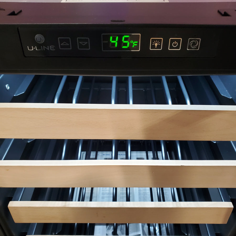 U-Line 18 Inch Built-in Wine Storage with 31 Bottle Capacity, LED Lighting, Digital Touch Pad Control, Natural Beech Wood Fronts, and Convection Cooling System U-2218WCS-00B - Open Box