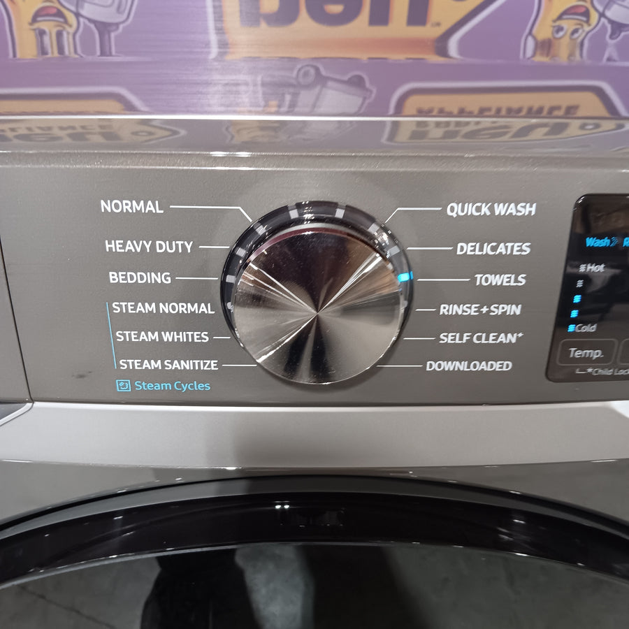 Samsung 4.5 cu. ft. Large Capacity Smart Front Load Washer with Super Speed Wash in Platinum WF45B6300AP - Scratch & Dent (Minor) and Samsung 7.5 cu. ft. Front Load Electric Dryer with Steam 16272 - DVE45B6300P - Scratch & Dent (Minor)