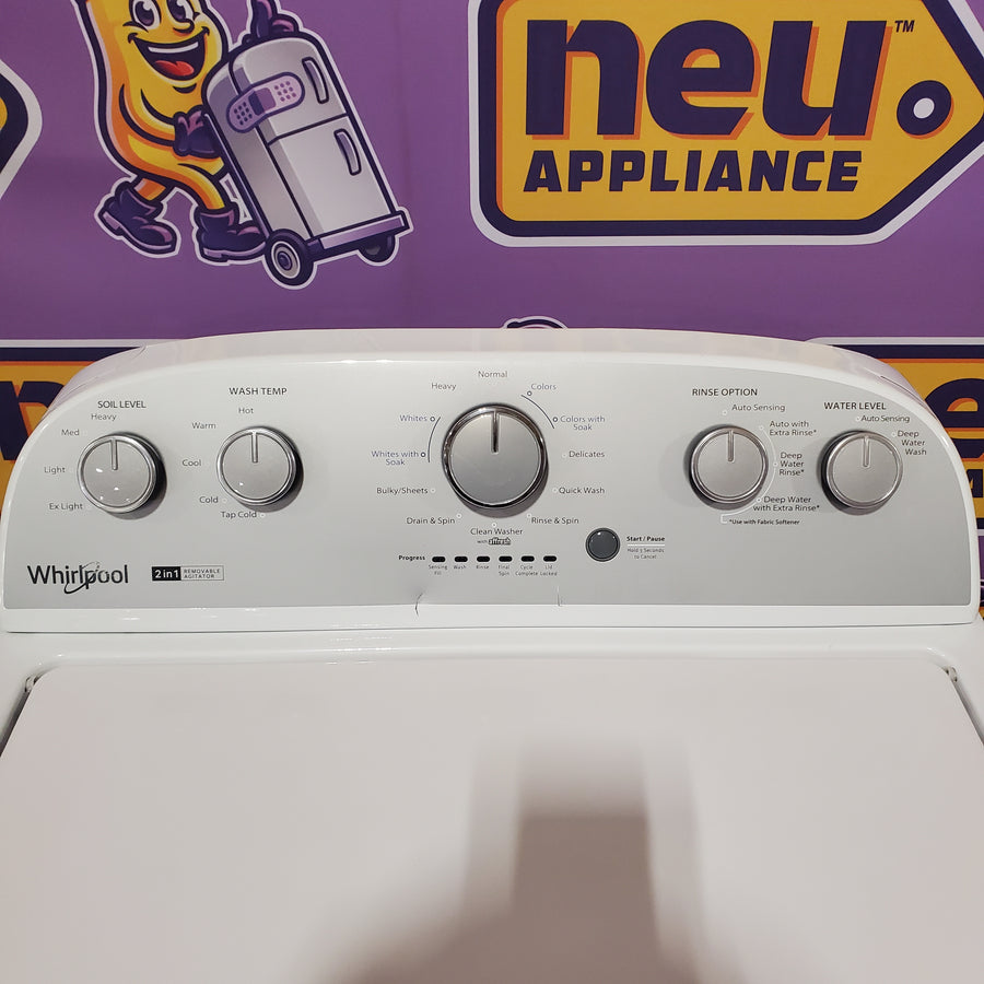 Whirlpool 3.8–3.9 Cu. Ft. Top Load Washer with 2 in 1 Removable Agitator and Soil Level Selection WTW4957PW - Certified Refurbished and Whirlpool 7-cu ft Vented Electric Dryer WGD4815EW - Open Box