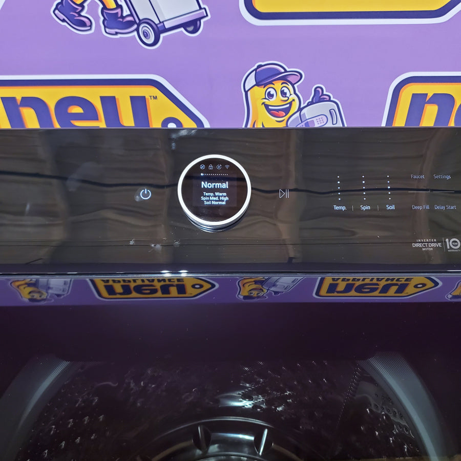 LG 5.5 Cu. Ft. High Efficiency Smart Top Load Washer with EasyUnload WT8600CB - Scratch & Dent (Minor) and LG 7.3 cu. ft. Ultra Large Capacity Rear Control Electric Dryer with LG EasyLoad™ Door and TurboSteam™ DLEX8600BE - Scratch & Dent (Minor)