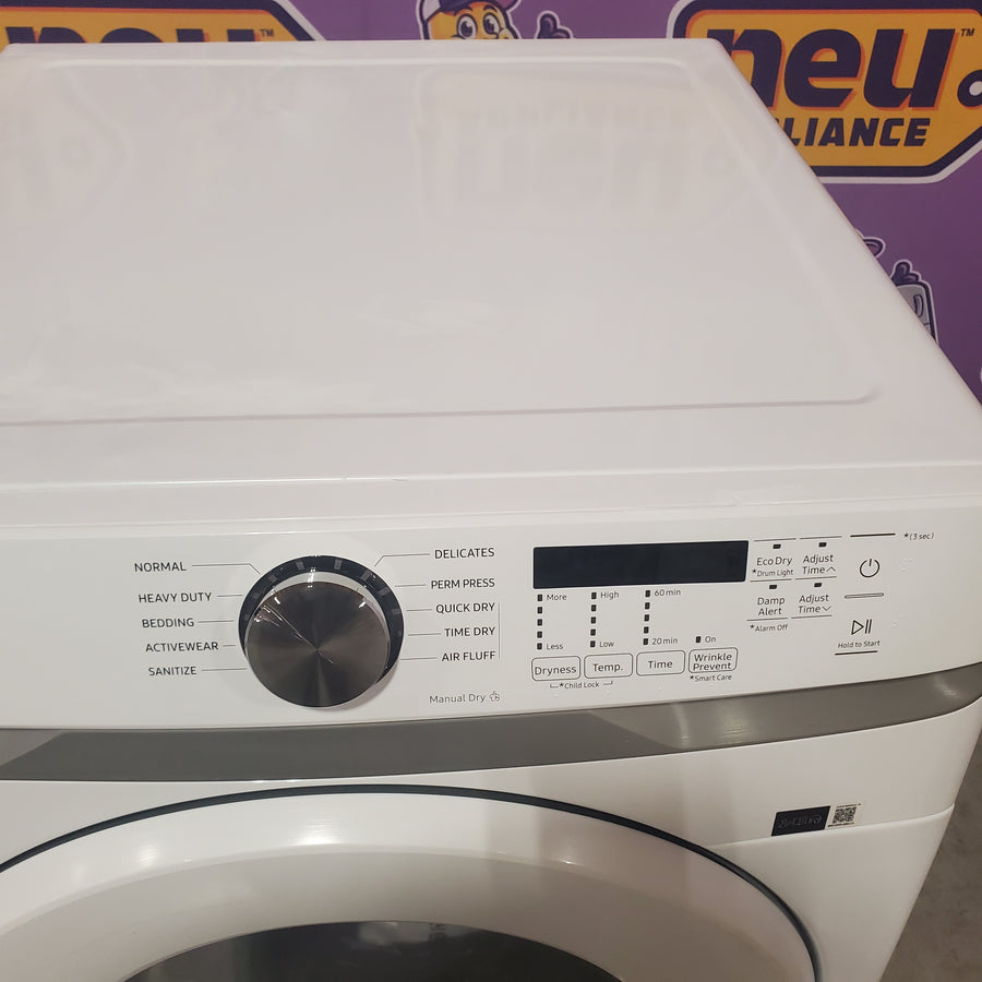 Samsung 7.5 cu. ft. Front Load Electric Dryer with Smart Care in White DVE45T6000W - Scratch & Dent (Major)