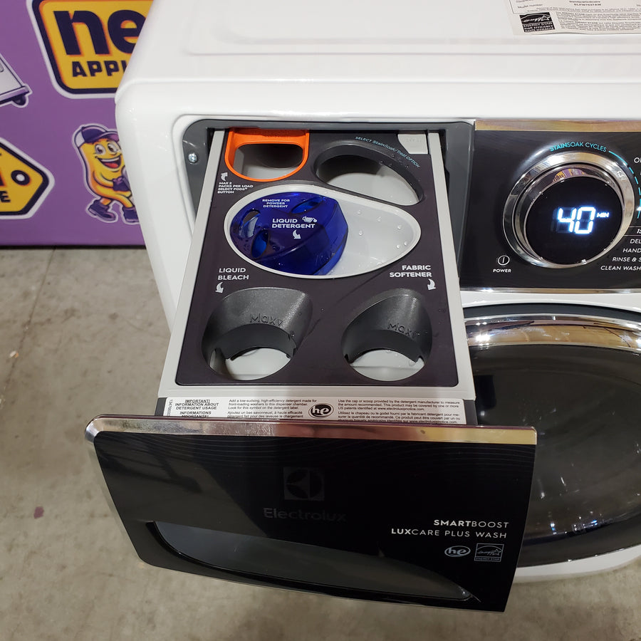Electrolux 4.5 Cu.Ft. Stackable Front Load Washer with Steam and SmartBoost Wash System ELFW7637AW - Open Box and Electrolux 8.0 cu. ft. Front Load Electric Dryer with Perfect Steam ELFE7637AW - Open Box