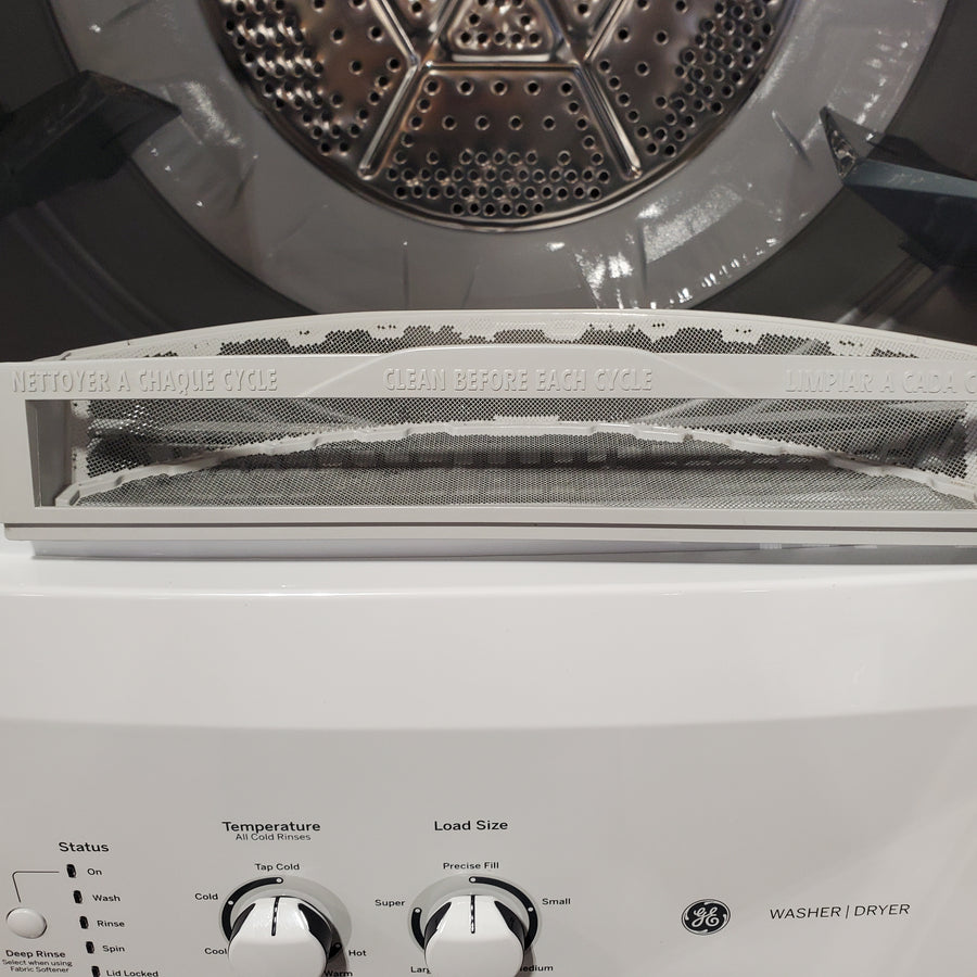 GE Unitized Spacemaker® 3.8 cu. ft. Capacity Washer with Stainless Steel Basket and 5.9 cu. ft. Capacity Electric Dryer GUD27ESSMWW - Certified Refurbished