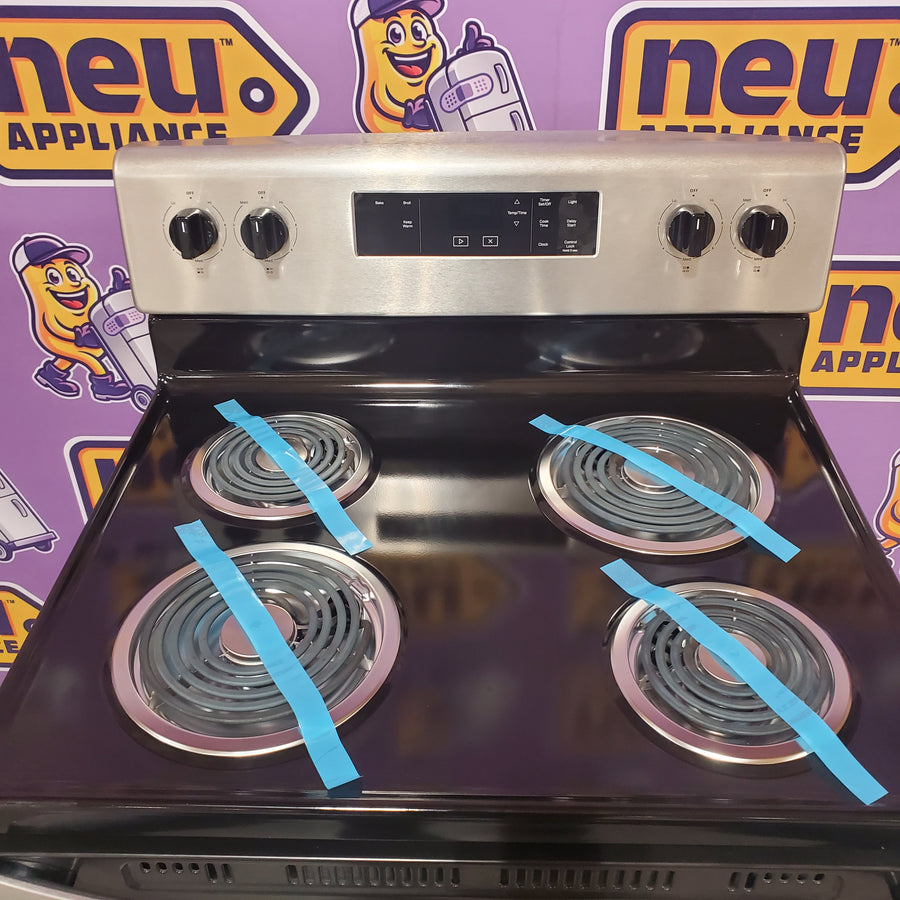 Whirlpool Stainless Steel 4.8 cu. ft. Electric Range with Keep Warm setting and Large Oven Window WFC150M0JS - Open Box