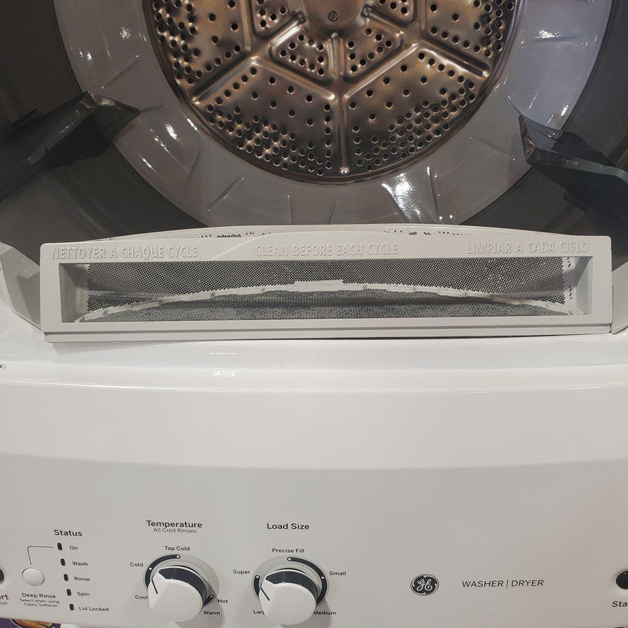 GE Unitized Spacemaker® 3.8 cu. ft. Capacity Washer with Stainless Steel Basket and 5.9 cu. ft. Capacity Electric Dryer GUD27ESSMWW - Certified Refurbished