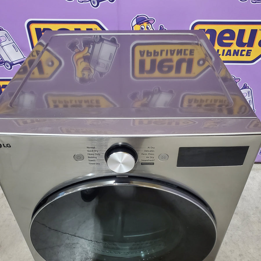 LG 5.0 cu. ft. Mega Capacity Smart Front Load Washer with TurboWash® 360° and AI Sensing WM5800HVA - Scratch & Dent (Minor) and LG 7.4-cu ft Stackable Vented Electric Dryer with Steam Cycle in Graphite Steel DLEX5800V - Scratch & Dent (Moderate)