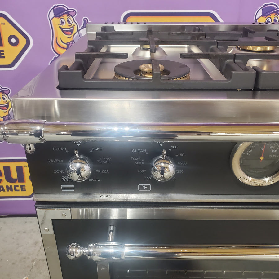 Bertazzoni 48 Inch Freestanding Dual Fuel Range with 6 Sealed Burners, Double Oven, 7 Cu. Ft. Total Capacity, Continuous Grates, Self Clean, Elegant Digital Gauge, and Dual Diagonal Convection Fans HERT486GDFSNET - Open Box