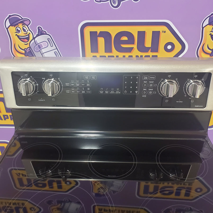 Whirlpool 6.7 cu. ft. 5 Burner Element Double Oven Electric Range with True Convection in Stainless Steel 22321458 - WGE745C0FS - Open Box