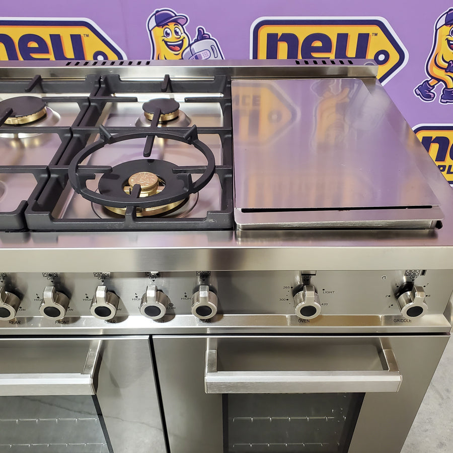Bertazzoni 48 Inch Freestanding Gas Range with 6 Sealed Burners, 7.1 cu. ft. Total Capacity, Dual Convection, and Electric Griddle PRO486BTFGMXT - Scratch & Dent (Minor)