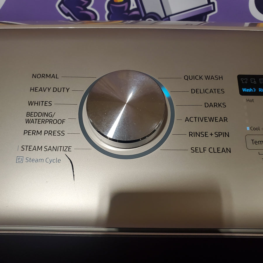 Samsung High Efficiency Extra Large ( 5.4-cu ft ) Top-Load Washer with Steam Cycle in Champagne WA54R7600AC - Certified Refurbished and Samsung 7.4-cu ft Vented Electric Dryer with Steam Cycle in Champagne DVE54R7600C - Certified Refurbished