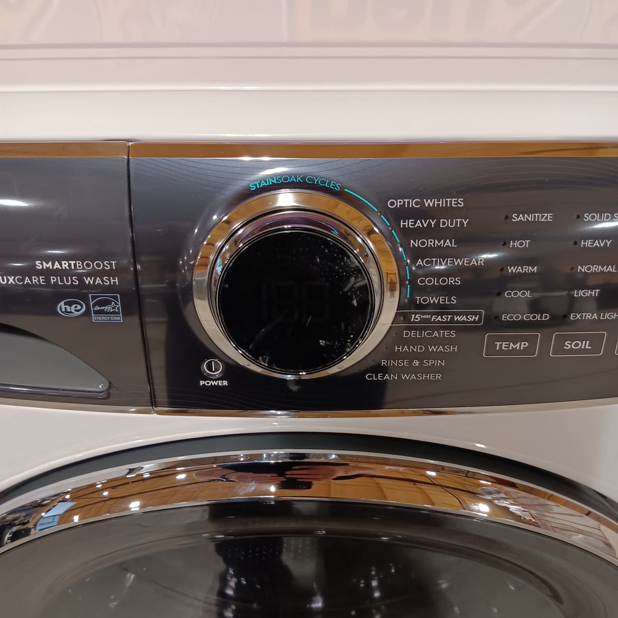 Electrolux 4.5 Cu.Ft. Stackable Front Load Washer with Steam and SmartBoost Wash System ELFW7637AW - Open Box and Electrolux 8.0 Cu. Ft. Front Load Perfect Steam™ Gas Dryer with LuxCare® Dry and Instant Refresh ELFG7626BW - Scratch & Dent (Minor)
