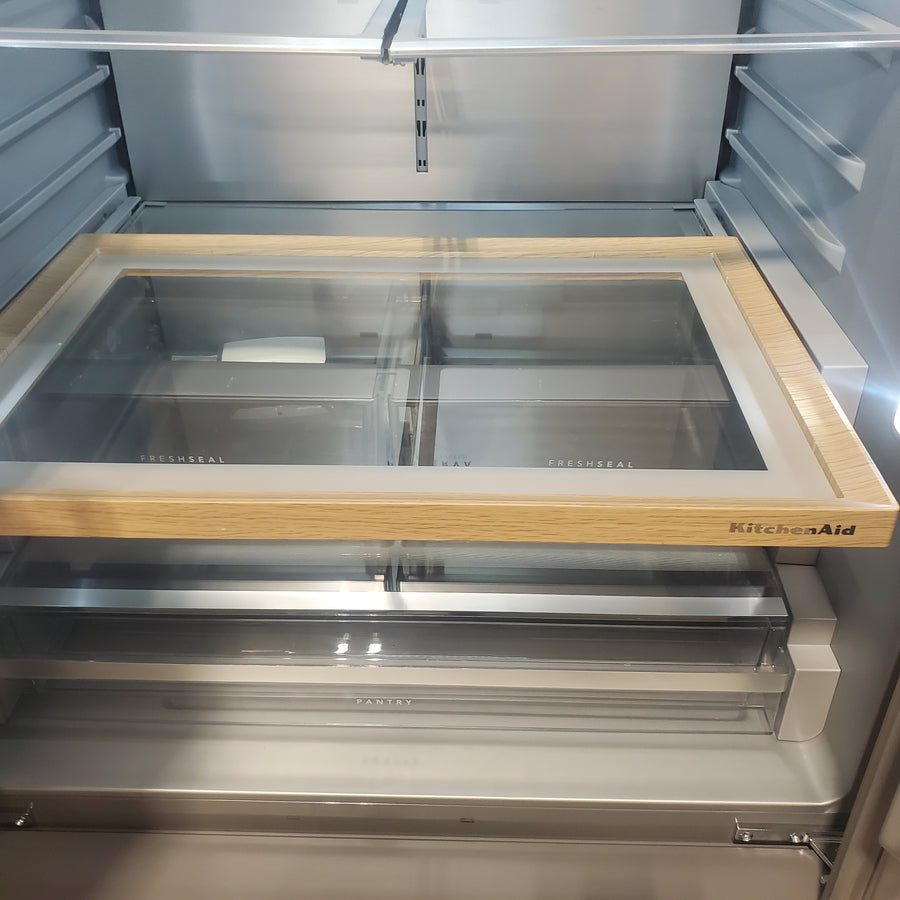 KitchenAid 36 in. 30 cu. ft. Standard Depth French Door Refrigerator in PrintShield Stainless with Exterior Water and Ice KRFF436SPS - Scratch & Dent (Minor)