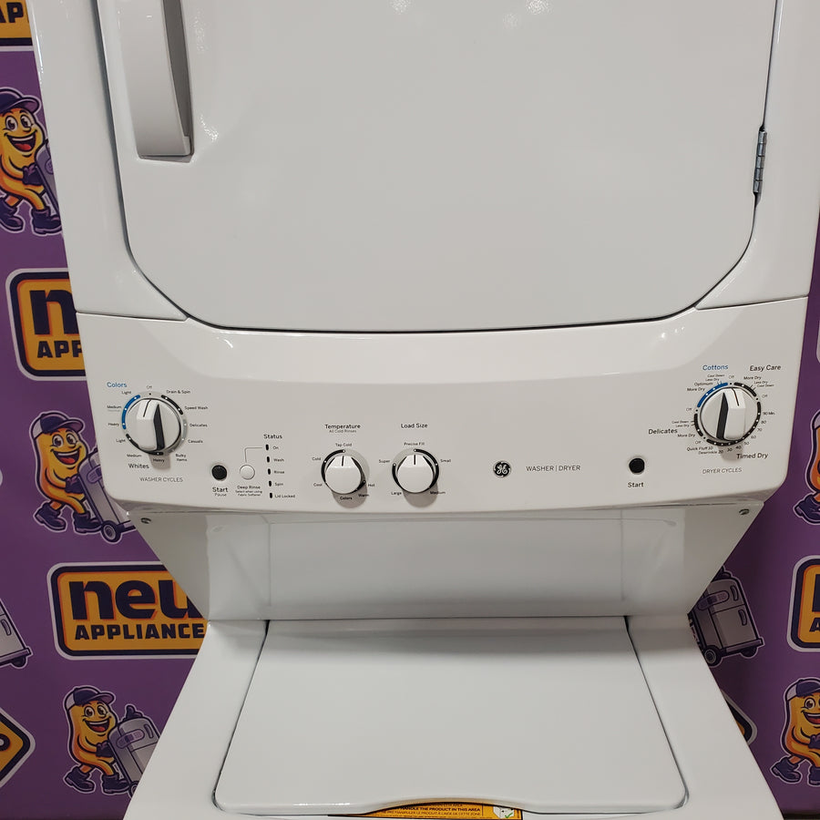 GE Unitized Spacemaker® 3.8 cu. ft. Capacity Washer with Stainless Steel Basket and 5.9 cu. ft. Capacity Electric Dryer GUD27ESSMWW - Certified Refurbished