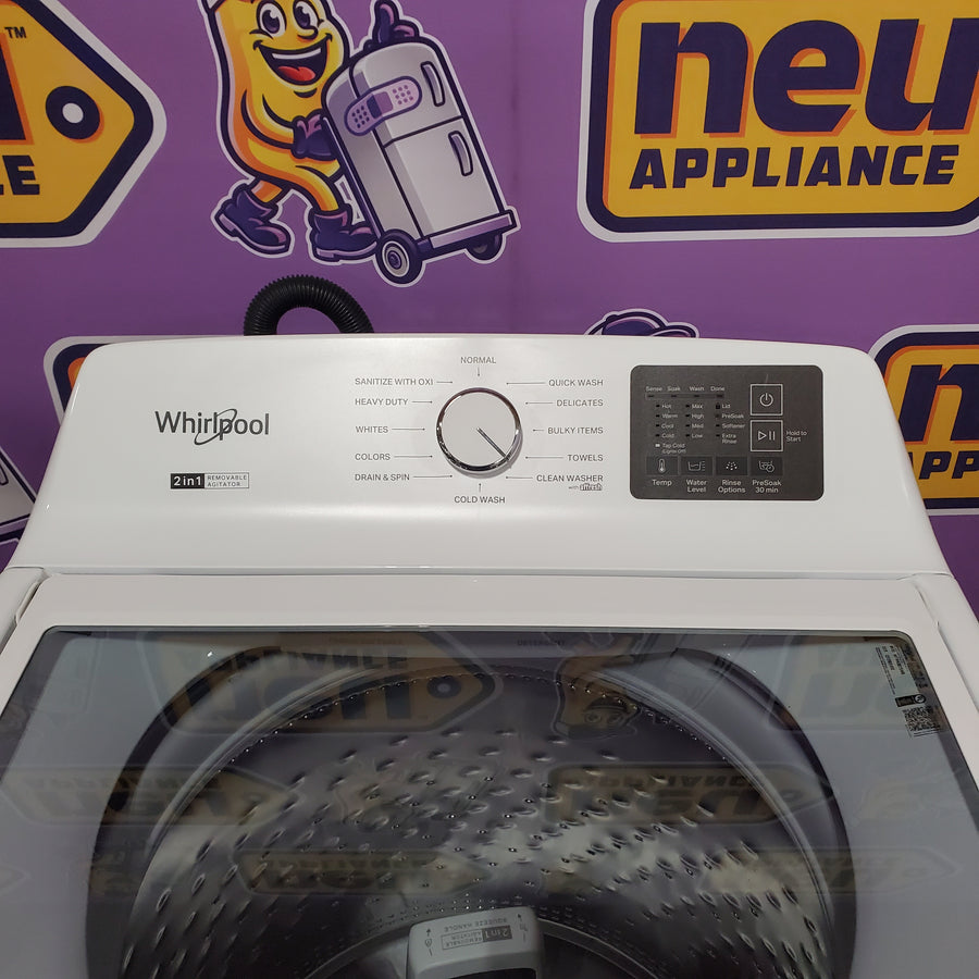 Whirlpool 4.2-4.3 Cu. Ft. Top Load Washer with 2-in-1 Removable Agitator and Soft Close Glass Lid WTW4307SW - Open Box and Whirlpool 7.0 cu. ft. Electric Dryer with Adaptive Dry and Wrinkle Shield™ Option WED4307SW - Scratch & Dent (Minor)
