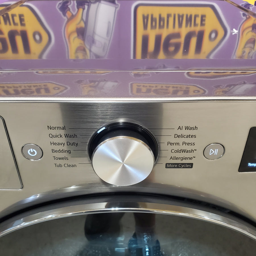 LG 5.0 cu. ft. Mega Capacity Smart Front Load Washer with TurboWash® 360° and AI Sensing WM5800HVA - Open Box and LG 7.4-cu ft Stackable Vented Electric Dryer with Steam Cycle in Graphite Steel DLEX5800V - Scratch & Dent (Moderate)