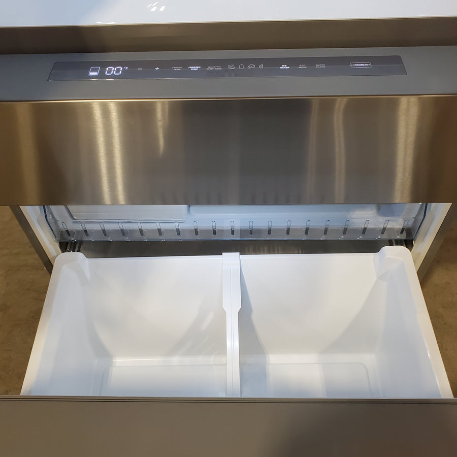 Bertazzoni 36 Inch Freestanding 4-Door French Door Refrigerator with 21.6 Cu. Ft. Total Capacity, Precise Temperature, Individual Quattro Temp Zone Drawer, and Dual Humidity-Controlled Crispers REF36FDFZXNT - Scratch & Dent (Moderate)