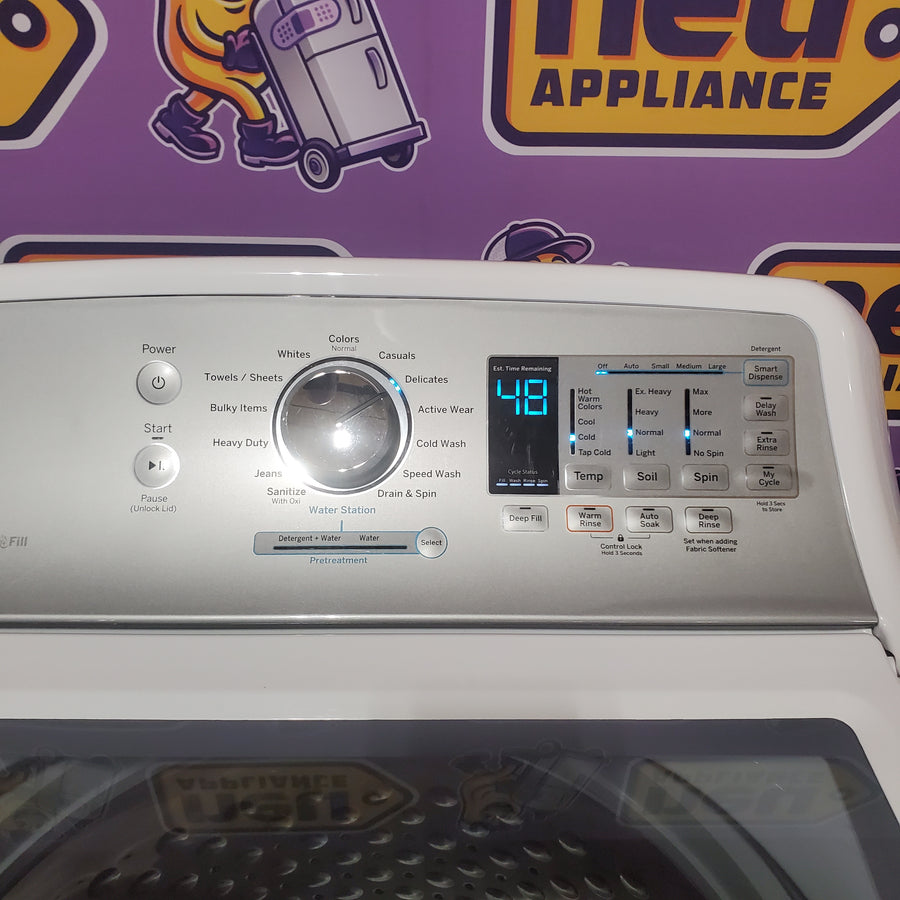GE® 5.0 cu. ft. Capacity Smart Washer with Stainless Steel Basket in White GTW750CSLWS - Certified Refurbished