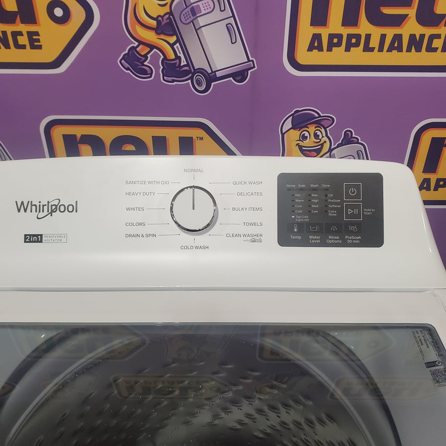 Whirlpool 4.2-4.3 Cu. Ft. Top Load Washer with 2-in-1 Removable Agitator and Soft Close Glass Lid WTW4307SW - Open Box and Whirlpool 7.0 cu. ft. Electric Dryer with Adaptive Dry and Wrinkle Shield™ Option WED4307SW - Scratch & Dent (Minor)