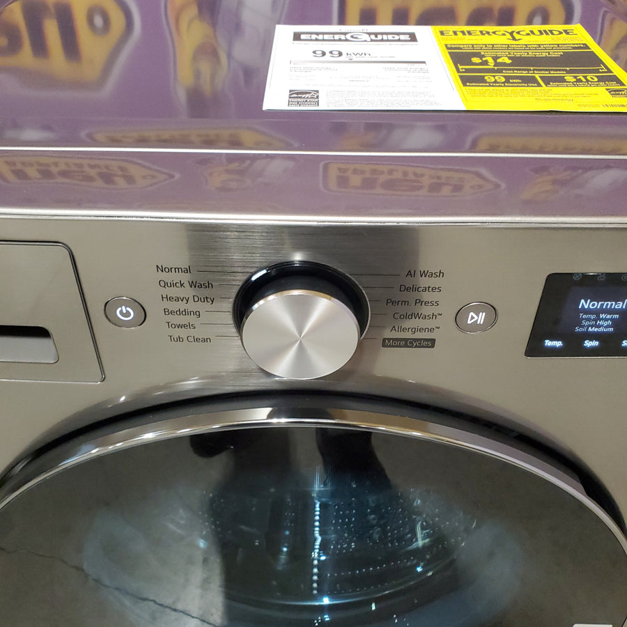 LG 5.0 cu. ft. Mega Capacity Smart Front Load Washer with TurboWash® 360° and AI Sensing WM5800HVA - Scratch & Dent (Minor) and LG 7.4-cu ft Stackable Vented Electric Dryer with Steam Cycle in Graphite Steel DLEX5800V - Scratch & Dent (Moderate)
