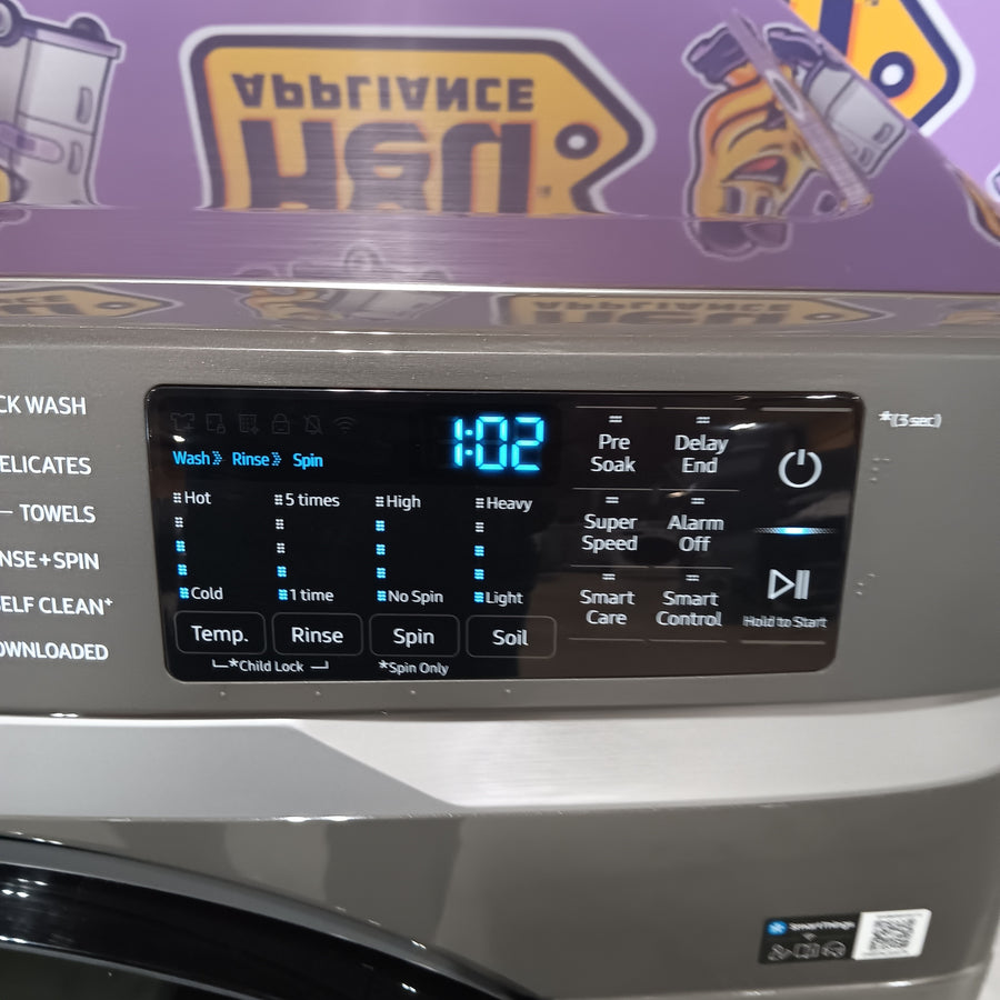 Samsung 4.5 cu. ft. Large Capacity Smart Front Load Washer with Super Speed Wash in Platinum WF45B6300AP - Scratch & Dent (Minor) and Samsung 7.5 cu. ft. Front Load Electric Dryer with Steam 16272 - DVE45B6300P - Scratch & Dent (Minor)