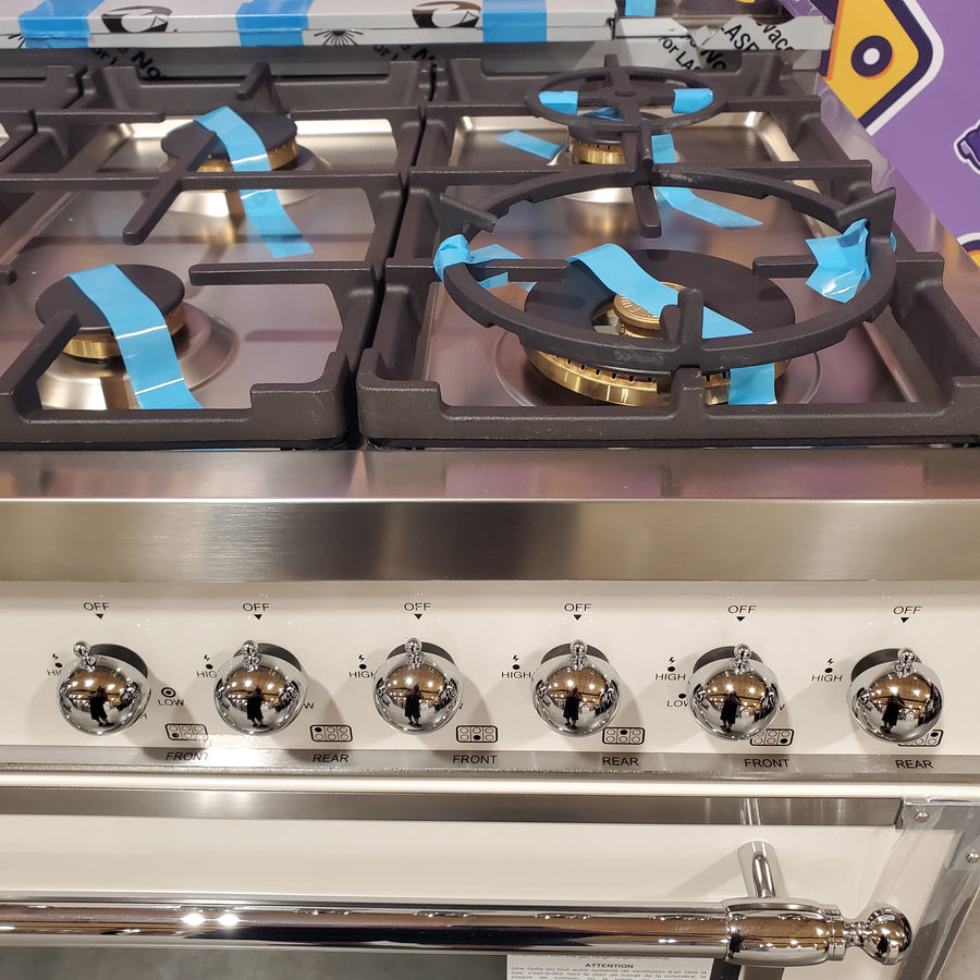 Bertazzoni 36 Inch Freestanding Gas Range with 6 Sealed Burners, 5.7 cu. ft. Oven Capacity, European Convection Oven, and 19000 BTU Power Burners HER366BCFGMAVT - Scratch & Dent (Minor)