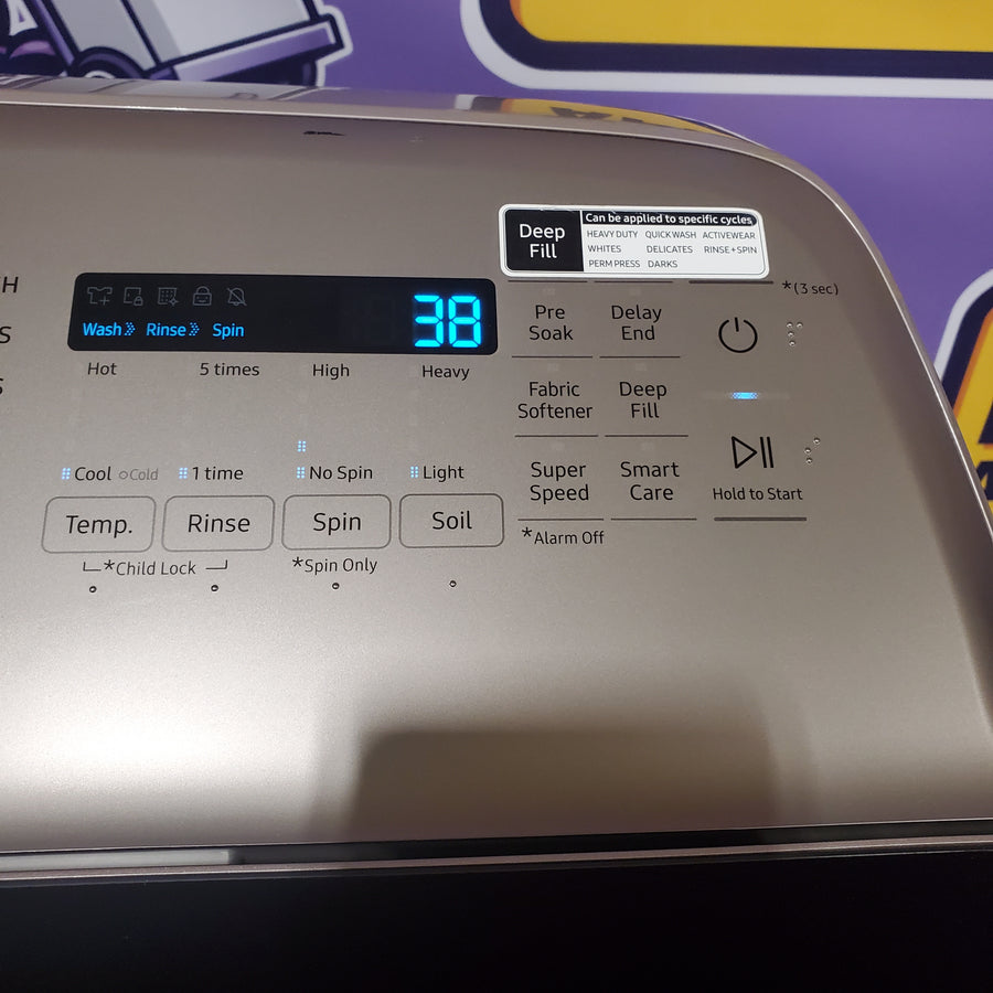 Samsung High Efficiency Extra Large ( 5.4-cu ft ) Top-Load Washer with Steam Cycle in Champagne WA54R7600AC - Certified Refurbished and Samsung 7.4-cu ft Vented Electric Dryer with Steam Cycle in Champagne DVE54R7600C - Certified Refurbished