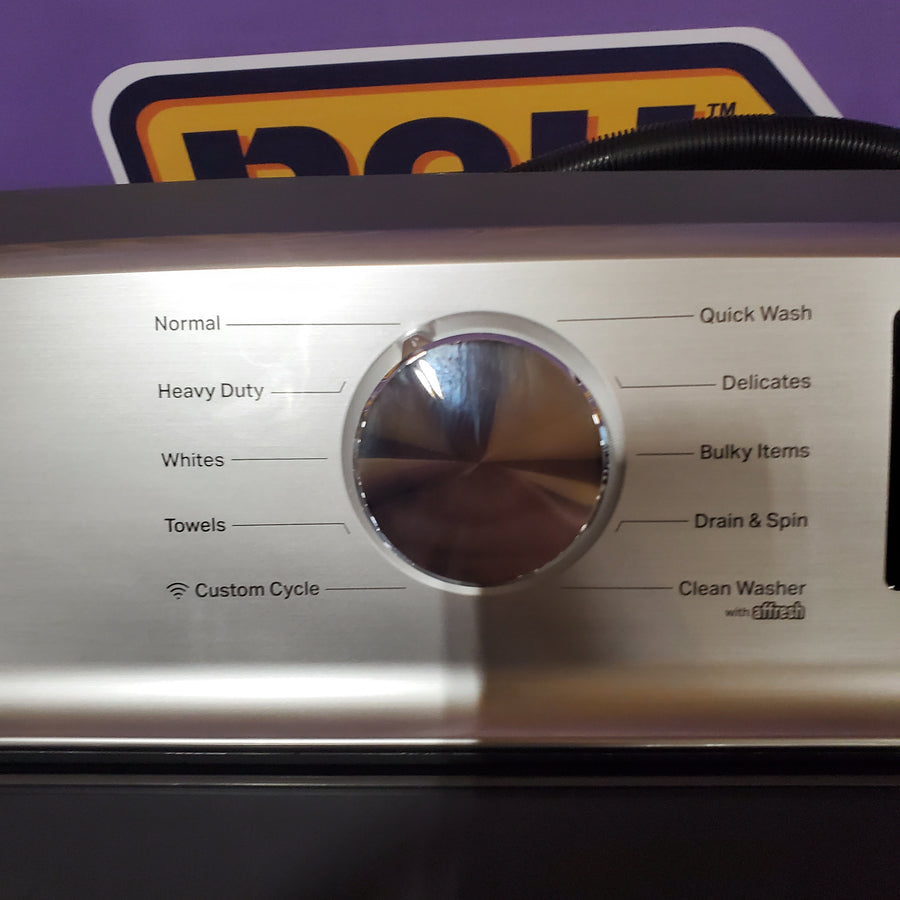 Maytag 5.3 cu. ft. Top Load Washer in Classic Silver with Impeller and Extra Power Option MTW6200RR - Open Box and Maytag 7.4 cu. ft. Vented Front Load Electric Dryer in Classic Silver with Extra Power MED6205RR - Open Box